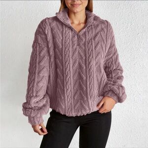 Textured Fleece Women's 3/4 Zip Jacket Pullover